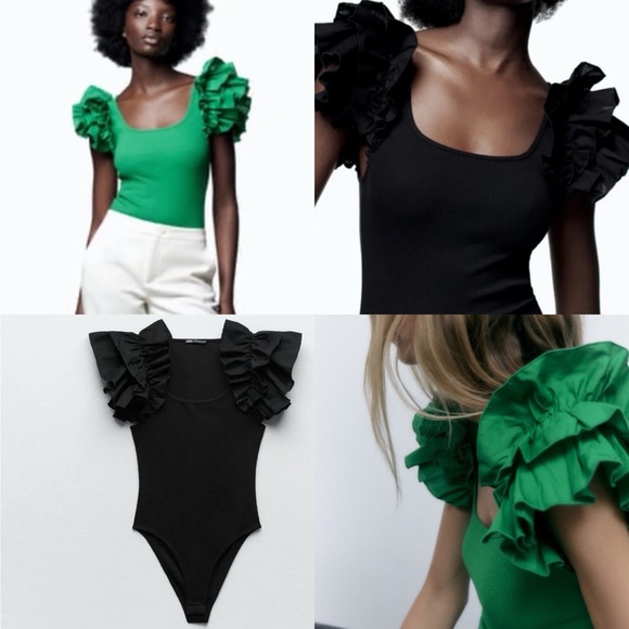 🐚 ZARA WHITE BUTTERFLY SLEEVE RIBBED BODYSUIT! - Picture 5 of 16